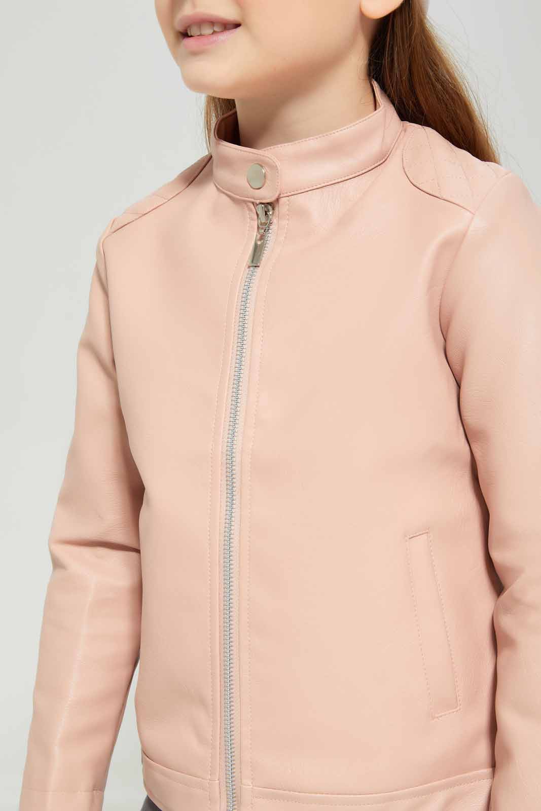 Redtag-Pink-Biker-Jacket-Category:Jackets,-Colour:Apricot,-Deals:New-In,-Dept:Girls,-Filter:Girls-(2-to-8-Yrs),-GIR-Jackets,-New-In-GIR-APL,-Non-Sale,-Section:Girls-(0-to-14Yrs),-W22B-Girls-2 to 8 Years