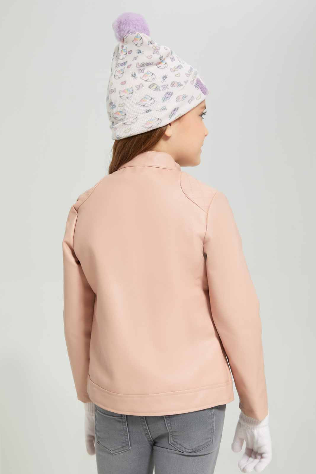 Redtag-Pink-Biker-Jacket-Category:Jackets,-Colour:Apricot,-Deals:New-In,-Dept:Girls,-Filter:Girls-(2-to-8-Yrs),-GIR-Jackets,-New-In-GIR-APL,-Non-Sale,-Section:Girls-(0-to-14Yrs),-W22B-Girls-2 to 8 Years