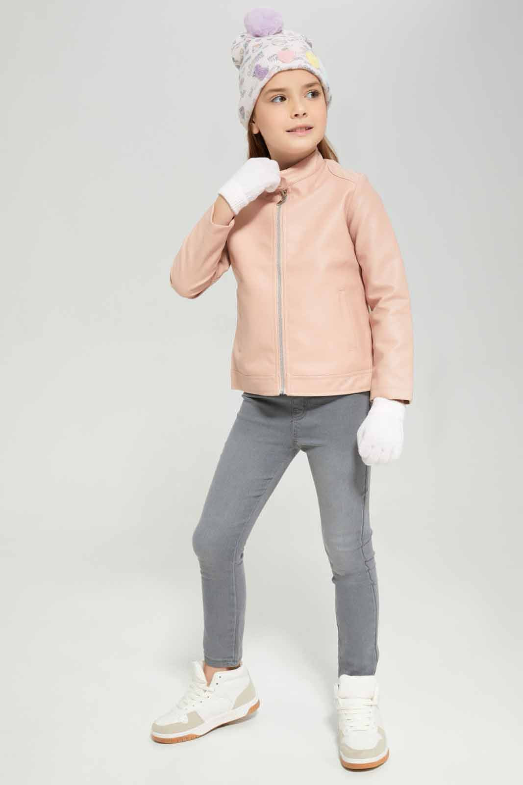 Redtag-Pink-Biker-Jacket-Category:Jackets,-Colour:Apricot,-Deals:New-In,-Dept:Girls,-Filter:Girls-(2-to-8-Yrs),-GIR-Jackets,-New-In-GIR-APL,-Non-Sale,-Section:Girls-(0-to-14Yrs),-W22B-Girls-2 to 8 Years