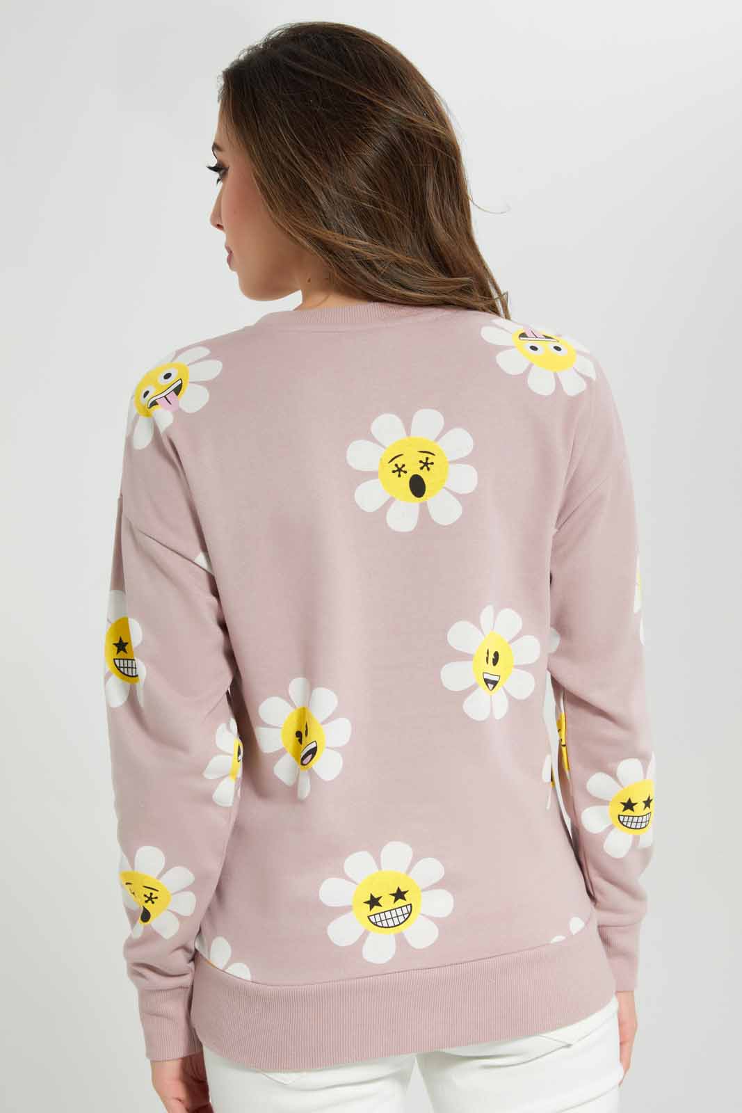 Redtag-Dusty-Pink-Emoji-Allover-Printed-Character-Sweatshirt-Category:Sweatshirts,-Colour:Apricot,-Deals:New-In,-Filter:Women's-Clothing,-New-In-Women-APL,-Non-Sale,-Section:Women,-TBL,-W22B,-Women-Sweatshirts-Women's-