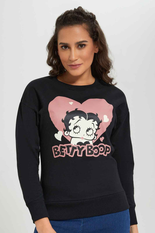 Redtag-Black-Bety-Boop-Character-Sweatshirt-Category:Sweatshirts,-Colour:Black,-Deals:New-In,-Filter:Women's-Clothing,-New-In-Women-APL,-Non-Sale,-Section:Women,-TBL,-W22B,-Women-Sweatshirts-Women's-