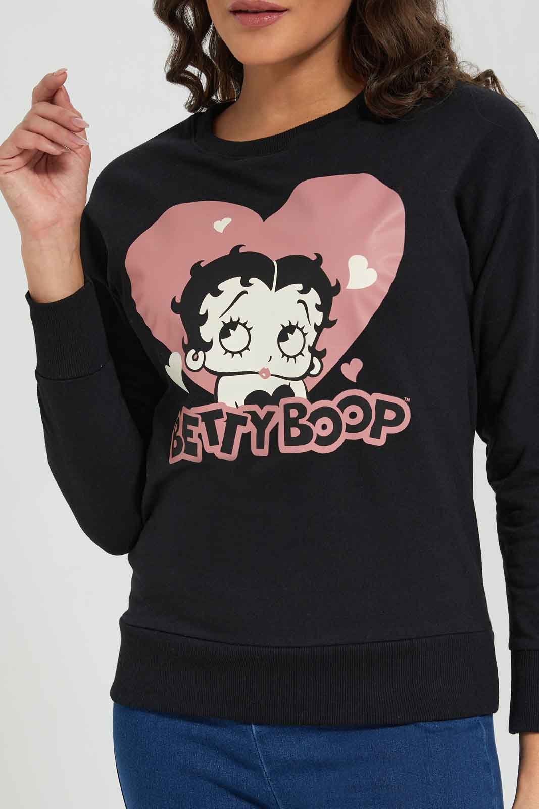 Redtag-Black-Bety-Boop-Character-Sweatshirt-Category:Sweatshirts,-Colour:Black,-Deals:New-In,-Filter:Women's-Clothing,-New-In-Women-APL,-Non-Sale,-Section:Women,-TBL,-W22B,-Women-Sweatshirts-Women's-