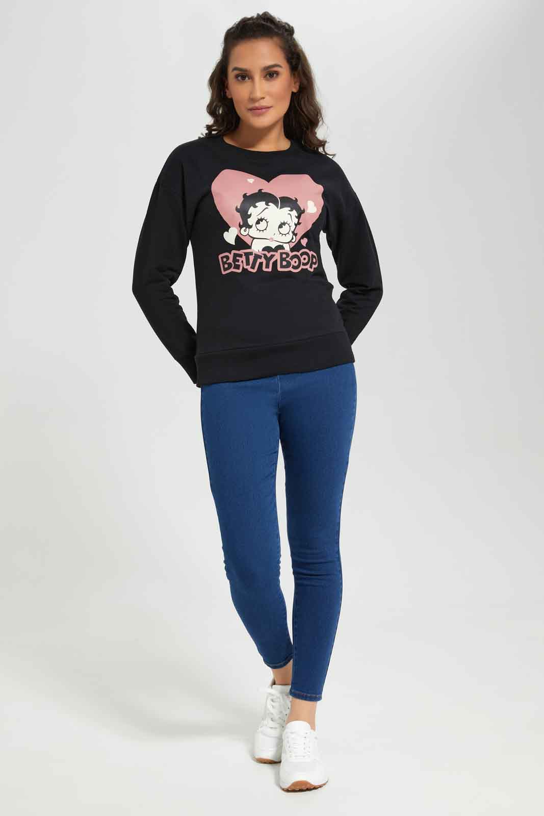 Redtag-Black-Bety-Boop-Character-Sweatshirt-Category:Sweatshirts,-Colour:Black,-Deals:New-In,-Filter:Women's-Clothing,-New-In-Women-APL,-Non-Sale,-Section:Women,-TBL,-W22B,-Women-Sweatshirts-Women's-