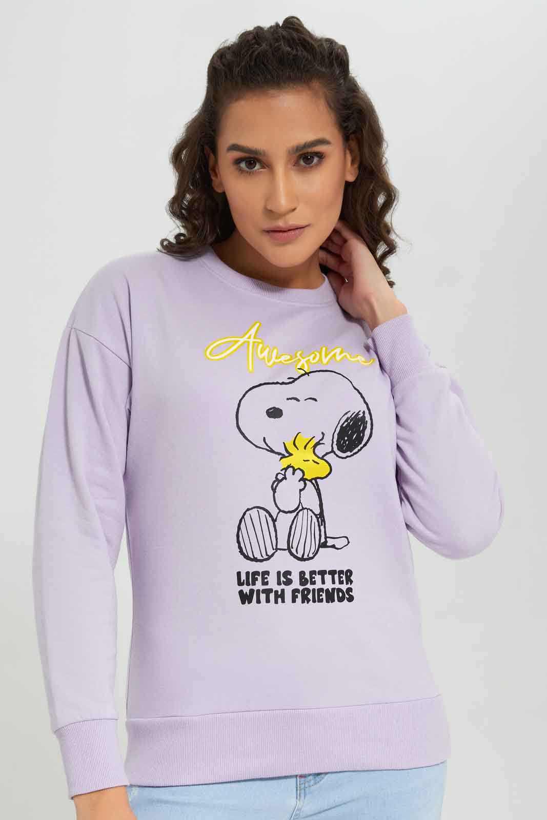 Redtag-Lilac-Snoopy-Printed-Character-Sweatshirt-Category:Sweatshirts,-Colour:Lilac,-Deals:New-In,-Filter:Women's-Clothing,-New-In-Women-APL,-Non-Sale,-Section:Women,-TBL,-W22B,-Women-Sweatshirts-Women's-