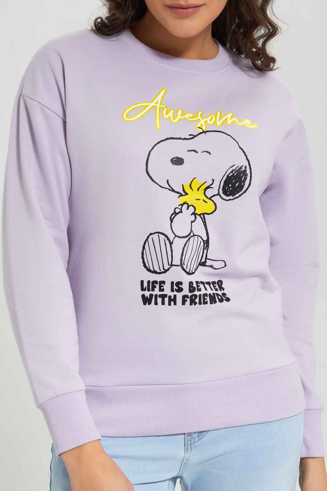 Redtag-Lilac-Snoopy-Printed-Character-Sweatshirt-Category:Sweatshirts,-Colour:Lilac,-Deals:New-In,-Filter:Women's-Clothing,-New-In-Women-APL,-Non-Sale,-Section:Women,-TBL,-W22B,-Women-Sweatshirts-Women's-