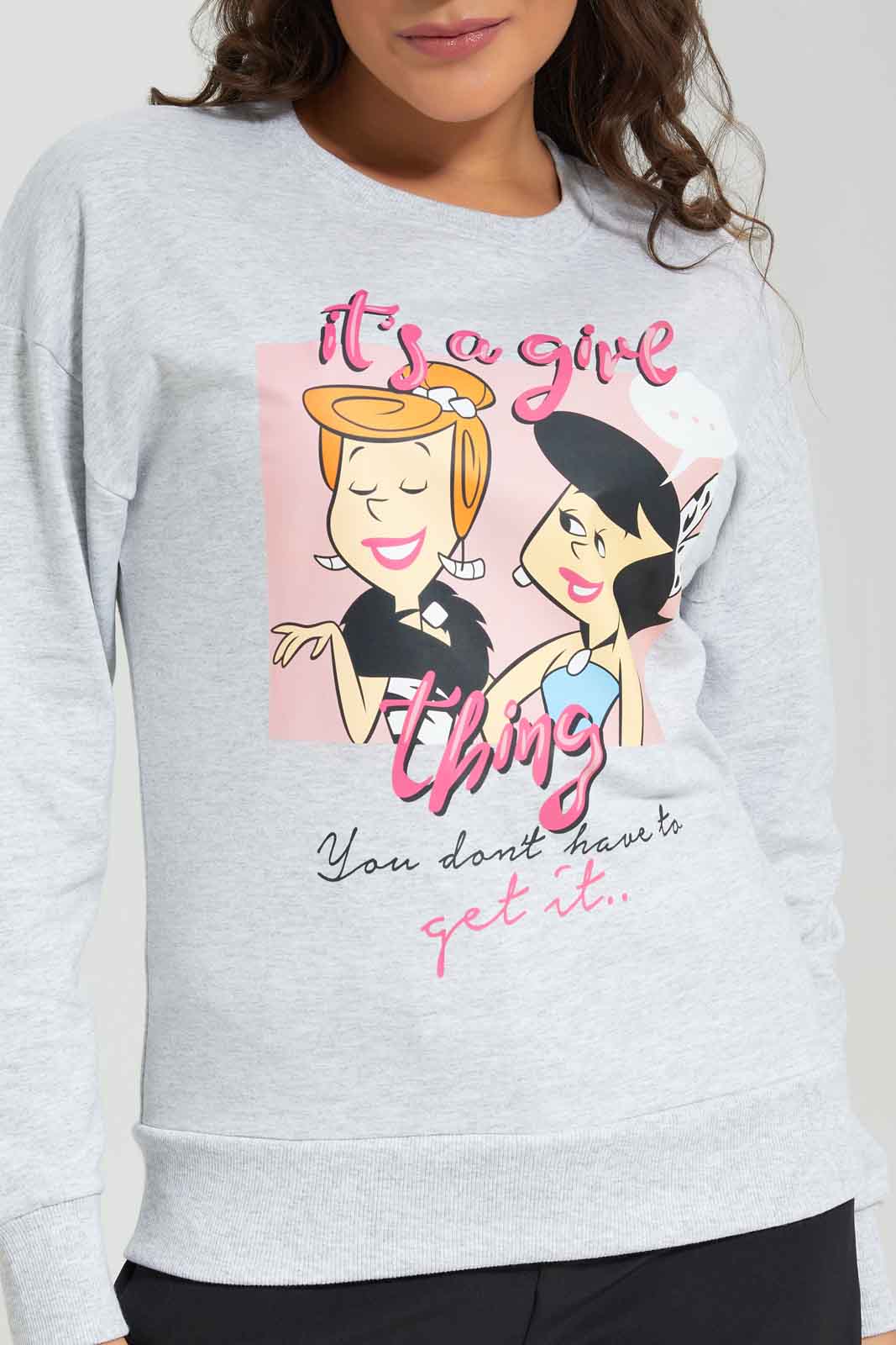 Redtag-Grey-Flinstones-Character-Sweatshirt-Category:Sweatshirts,-Colour:Grey,-Deals:New-In,-Filter:Women's-Clothing,-New-In-Women-APL,-Non-Sale,-Section:Women,-TBL,-W22B,-Women-Sweatshirts-Women's-