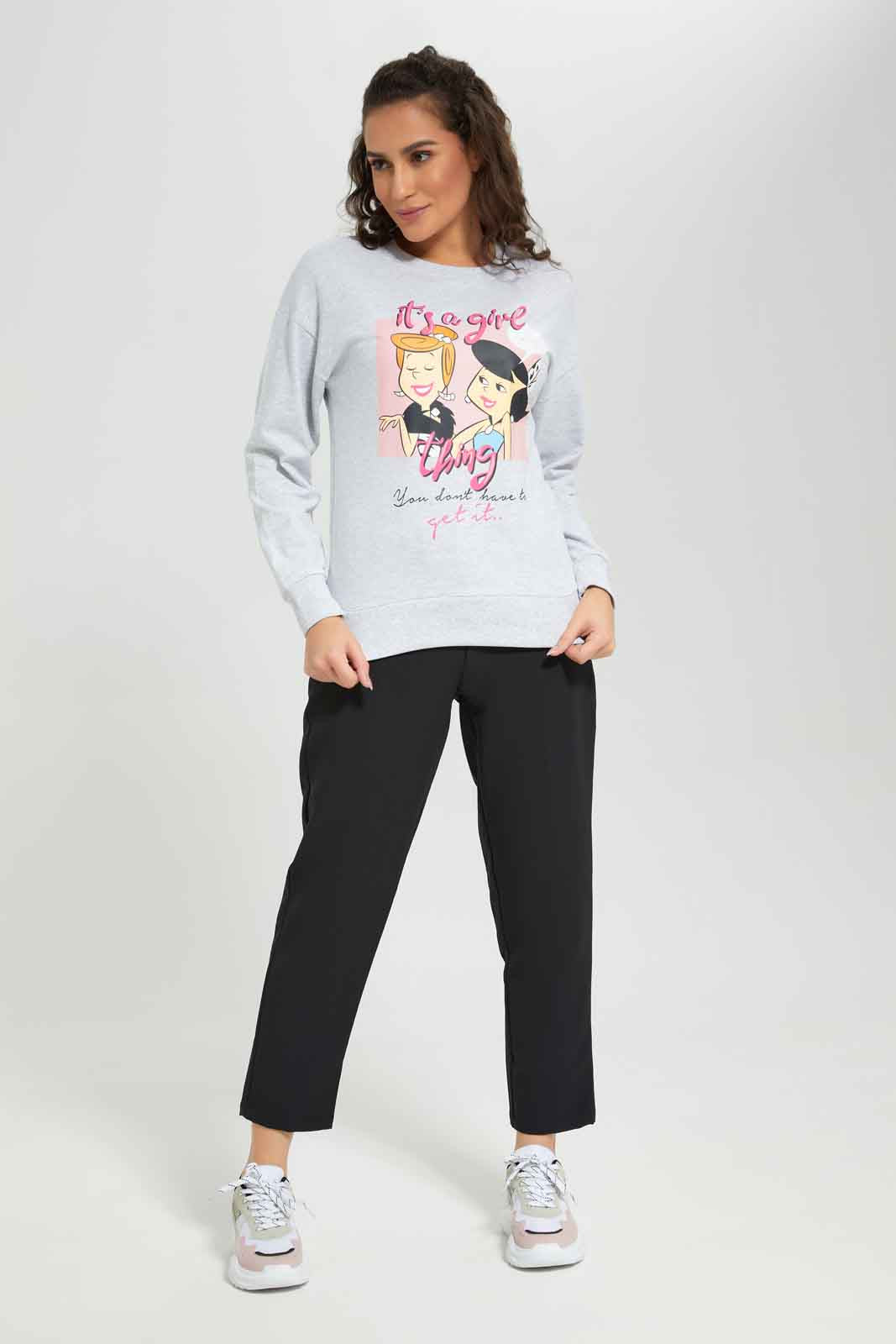Redtag-Grey-Flinstones-Character-Sweatshirt-Category:Sweatshirts,-Colour:Grey,-Deals:New-In,-Filter:Women's-Clothing,-New-In-Women-APL,-Non-Sale,-Section:Women,-TBL,-W22B,-Women-Sweatshirts-Women's-