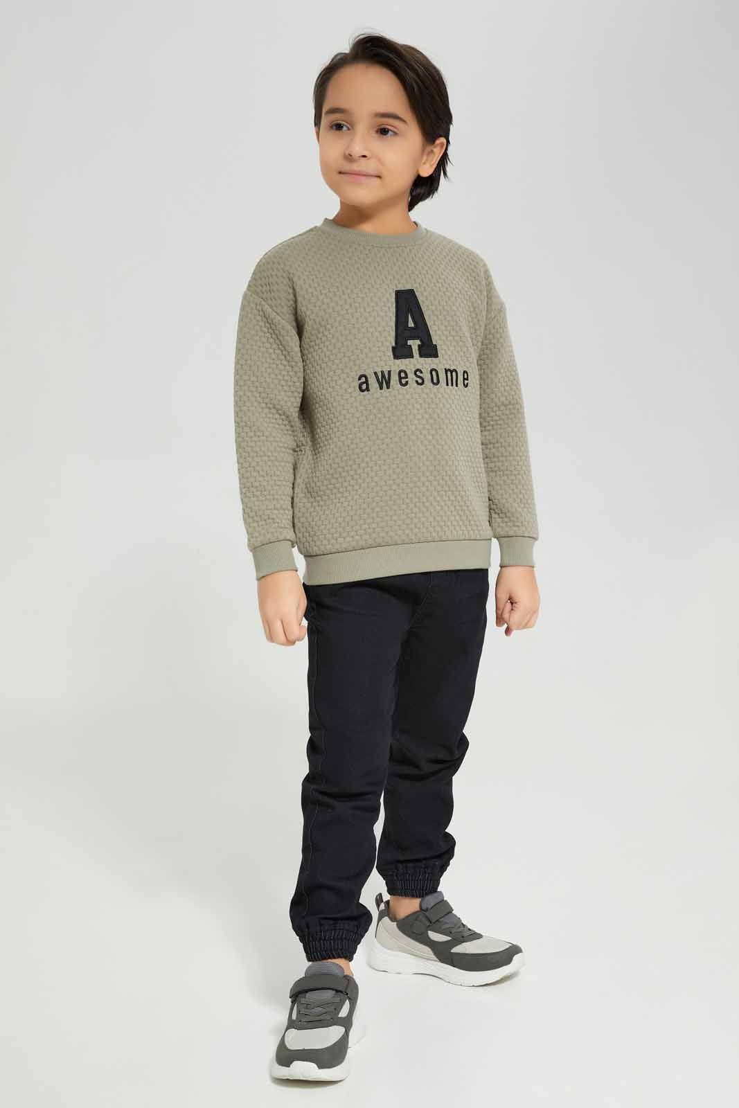 Redtag-Olive-Jacquard-Crew-Neck-Sweatshirt-BOY-Sweatshirts,-Category:Sweatshirts,-Colour:Green,-Deals:New-In,-Filter:Boys-(2-to-8-Yrs),-New-In-BOY-APL,-Non-Sale,-Section:Boys-(0-to-14Yrs),-W22B-Boys-2 to 8 Years
