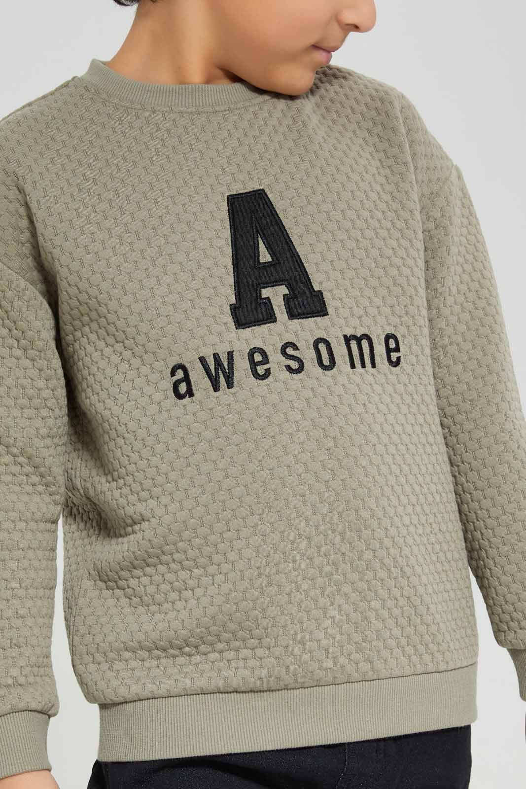 Redtag-Olive-Jacquard-Crew-Neck-Sweatshirt-BOY-Sweatshirts,-Category:Sweatshirts,-Colour:Green,-Deals:New-In,-Filter:Boys-(2-to-8-Yrs),-New-In-BOY-APL,-Non-Sale,-Section:Boys-(0-to-14Yrs),-W22B-Boys-2 to 8 Years