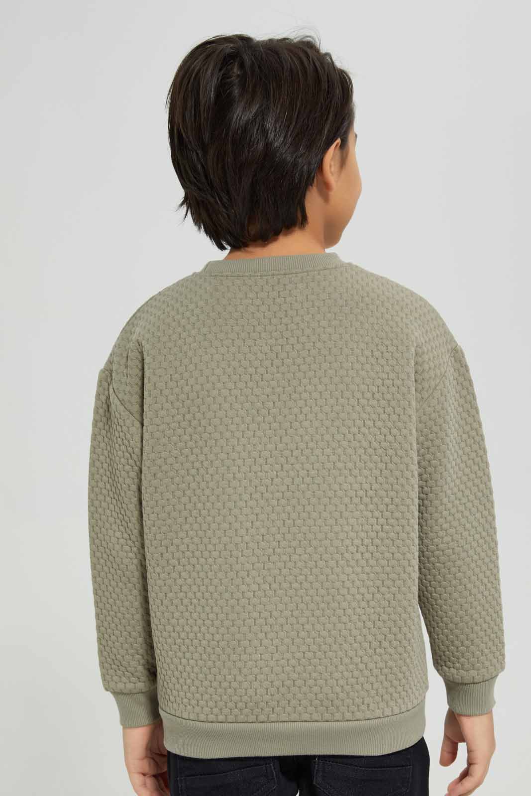 Redtag-Olive-Jacquard-Crew-Neck-Sweatshirt-BOY-Sweatshirts,-Category:Sweatshirts,-Colour:Green,-Deals:New-In,-Filter:Boys-(2-to-8-Yrs),-New-In-BOY-APL,-Non-Sale,-Section:Boys-(0-to-14Yrs),-W22B-Boys-2 to 8 Years