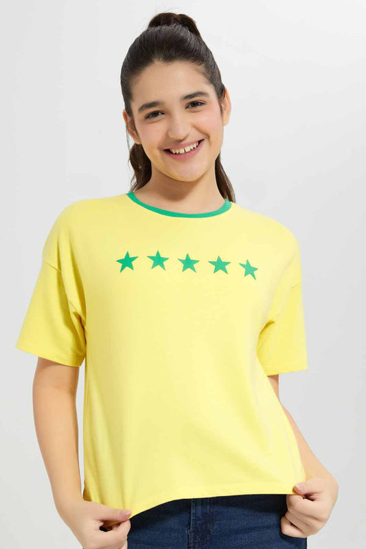 Redtag-Yellow-Crop-Top-Category:T-Shirts,-Colour:Yellow,-Deals:New-In,-Filter:Senior-Girls-(8-to-14-Yrs),-FWC,-GSR-T-Shirts,-New-In-GSR-APL,-Non-Sale,-Section:Girls-(0-to-14Yrs),-W22A-Senior-Girls-9 to 14 Years