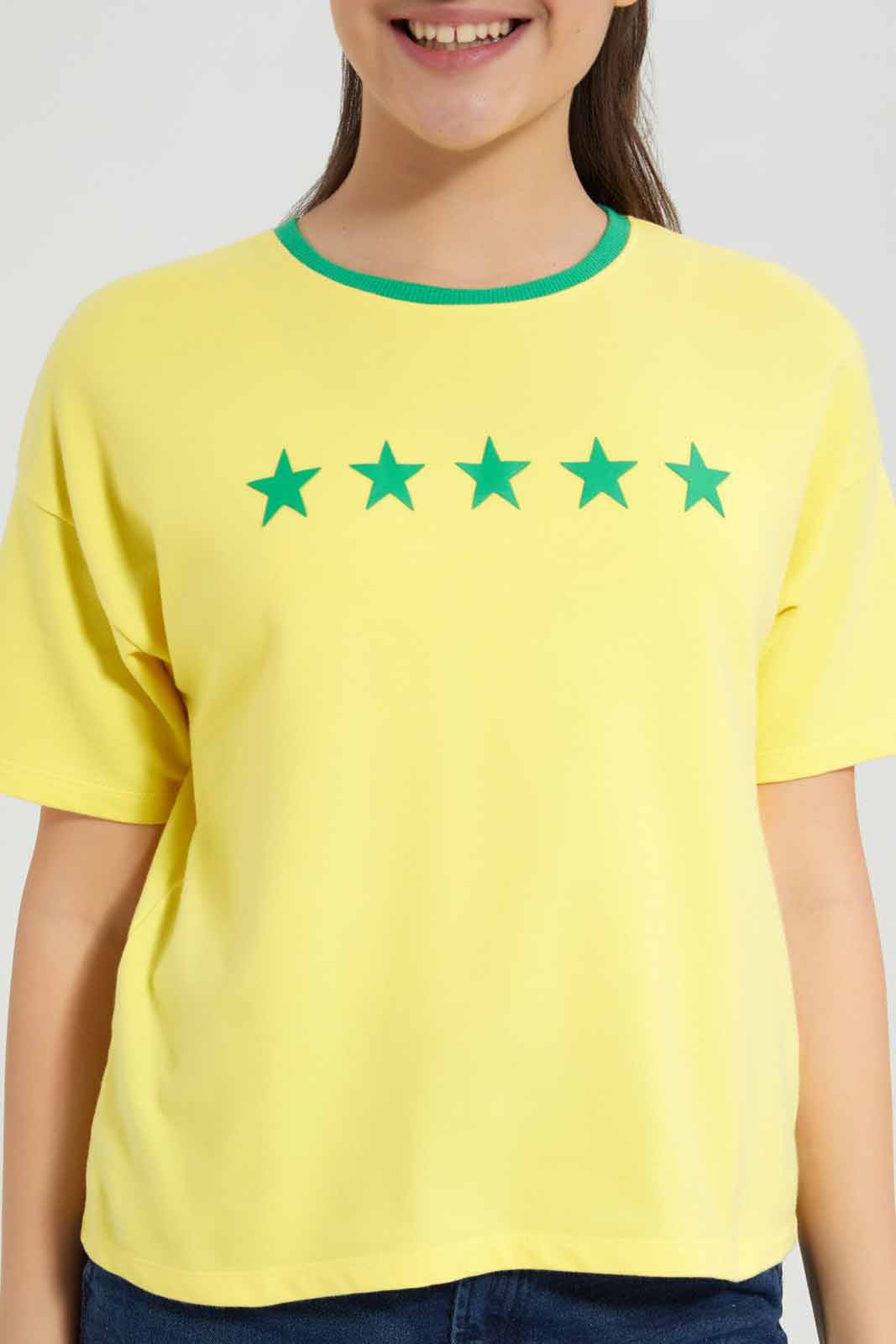 Redtag-Yellow-Crop-Top-Category:T-Shirts,-Colour:Yellow,-Deals:New-In,-Filter:Senior-Girls-(8-to-14-Yrs),-FWC,-GSR-T-Shirts,-New-In-GSR-APL,-Non-Sale,-Section:Girls-(0-to-14Yrs),-W22A-Senior-Girls-9 to 14 Years