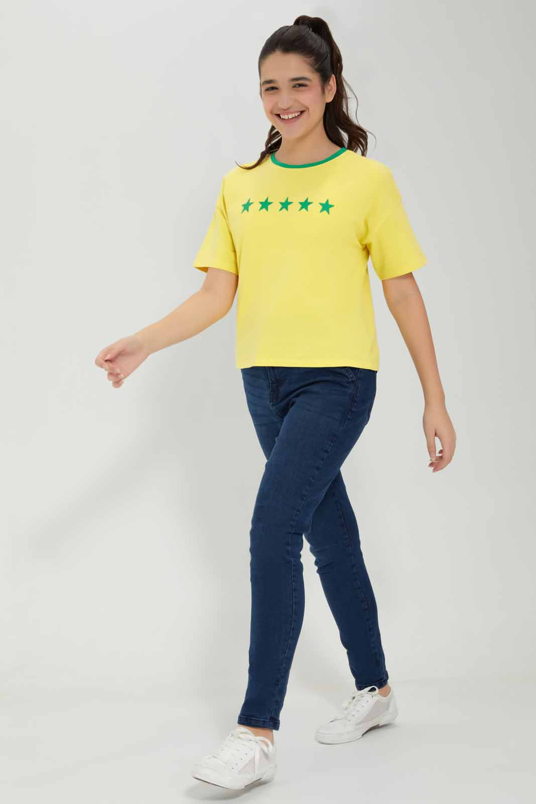 Redtag-Yellow-Crop-Top-Category:T-Shirts,-Colour:Yellow,-Deals:New-In,-Filter:Senior-Girls-(8-to-14-Yrs),-FWC,-GSR-T-Shirts,-New-In-GSR-APL,-Non-Sale,-Section:Girls-(0-to-14Yrs),-W22A-Senior-Girls-9 to 14 Years