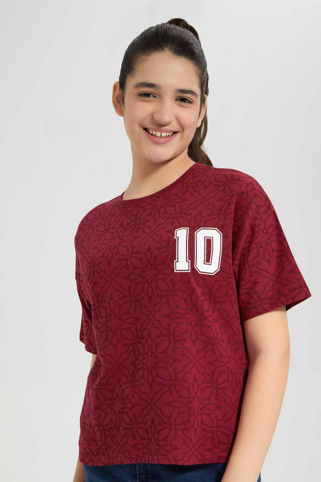 Redtag-Burgundy-Crop-Top-Category:T-Shirts,-Colour:Burgundy,-Deals:New-In,-Filter:Senior-Girls-(8-to-14-Yrs),-FWC,-GSR-T-Shirts,-New-In-GSR-APL,-Non-Sale,-Section:Girls-(0-to-14Yrs),-W22A-Senior-Girls-9 to 14 Years