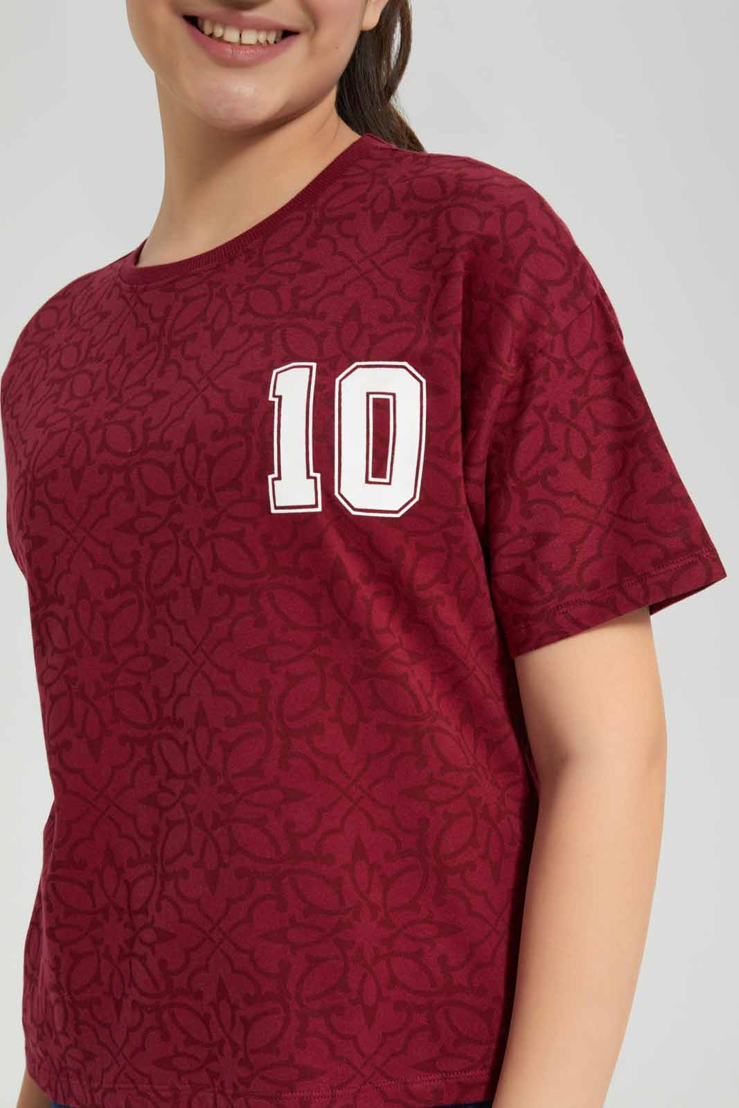 Redtag-Burgundy-Crop-Top-Category:T-Shirts,-Colour:Burgundy,-Deals:New-In,-Filter:Senior-Girls-(8-to-14-Yrs),-FWC,-GSR-T-Shirts,-New-In-GSR-APL,-Non-Sale,-Section:Girls-(0-to-14Yrs),-W22A-Senior-Girls-9 to 14 Years