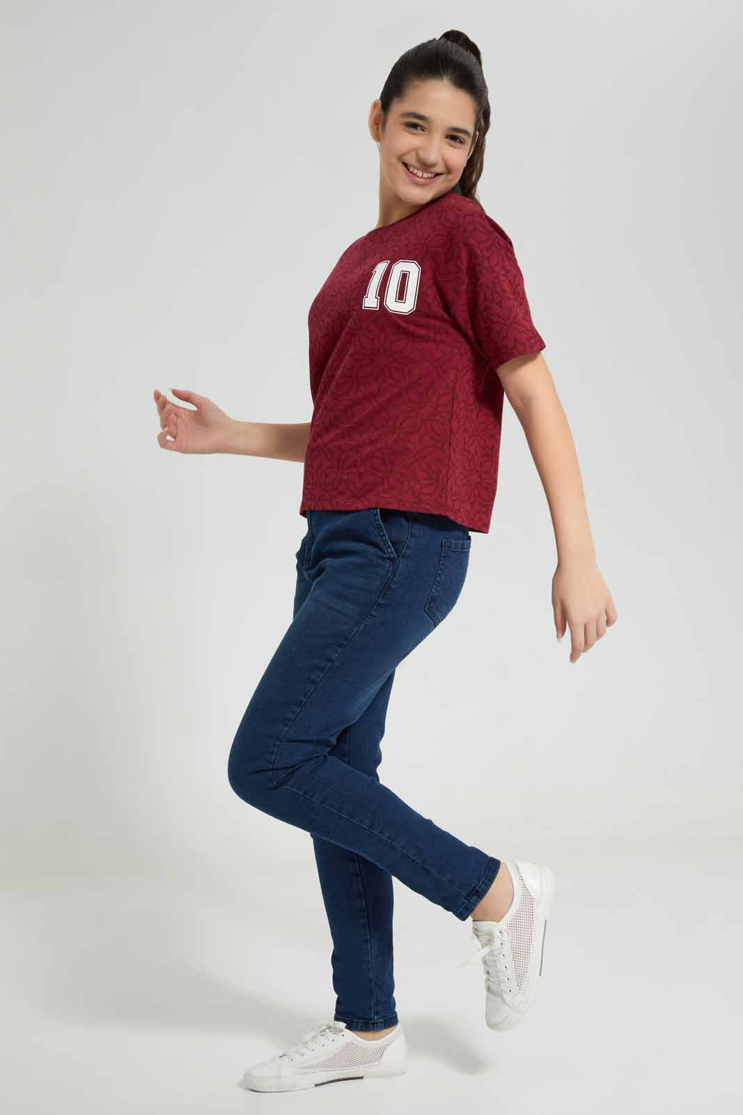 Redtag-Burgundy-Crop-Top-Category:T-Shirts,-Colour:Burgundy,-Deals:New-In,-Filter:Senior-Girls-(8-to-14-Yrs),-FWC,-GSR-T-Shirts,-New-In-GSR-APL,-Non-Sale,-Section:Girls-(0-to-14Yrs),-W22A-Senior-Girls-9 to 14 Years