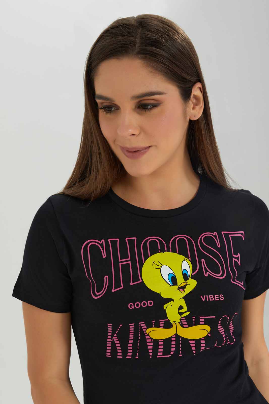 Redtag-Black-Tweety-Print-T-Shirt-Category:T-Shirts,-Colour:Black,-Deals:New-In,-Dept:Ladieswear,-Filter:Women's-Clothing,-New-In-Women-APL,-Non-Sale,-Section:Women,-TBL,-W22B,-Women-T-Shirts-Women's-