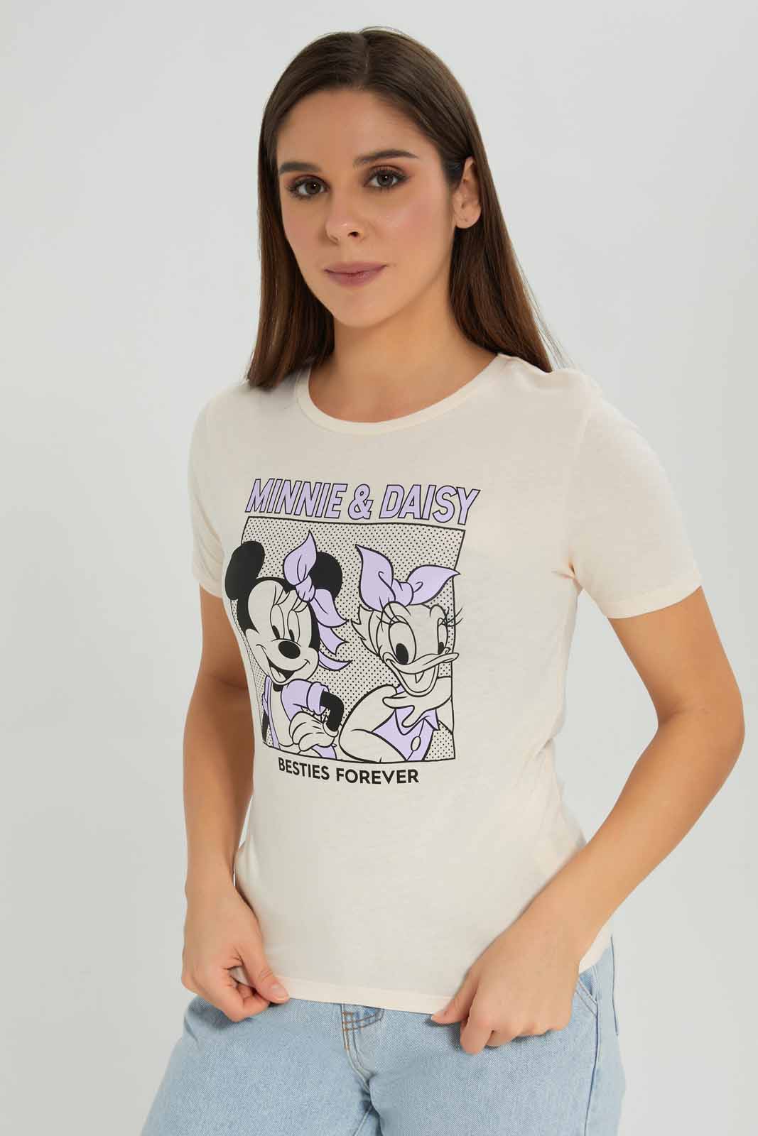 Redtag-Beige-Mickey-Printed-T-Shirt-Category:T-Shirts,-CHR,-Colour:Beige,-Deals:New-In,-Dept:Ladieswear,-Filter:Women's-Clothing,-New-In-Women-APL,-Non-Sale,-Section:Women,-TBL,-W22B,-Women-T-Shirts-Women's-