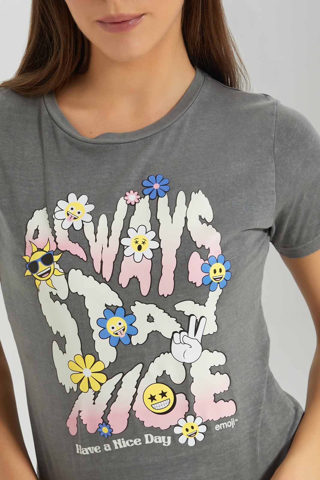 Redtag-Charcoal-Smiley-Printed-T-shirt-Category:T-Shirts,-Colour:Charcoal,-Deals:New-In,-Dept:Ladieswear,-Filter:Women's-Clothing,-New-In-Women-APL,-Non-Sale,-Section:Women,-TBL,-W22B,-Women-T-Shirts-Women's-