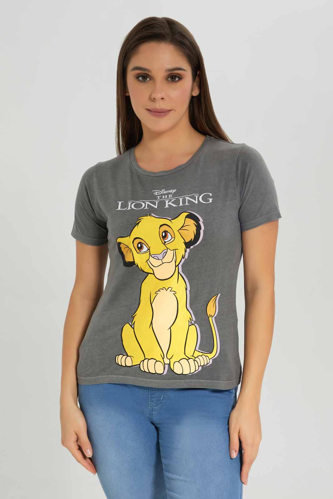 Redtag-Charcoal-Simba-Printed-T-shirt-Category:T-Shirts,-Colour:Charcoal,-Deals:New-In,-Dept:Ladieswear,-Filter:Women's-Clothing,-New-In-Women-APL,-Non-Sale,-Section:Women,-TBL,-W22B,-Women-T-Shirts-Women's-