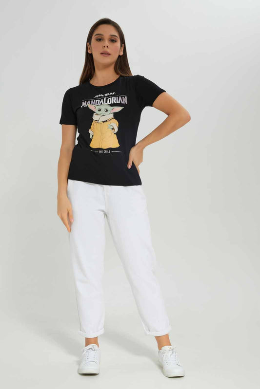 Redtag-Black-Mandalorian-Printed-T-Shirt-Category:T-Shirts,-Colour:Black,-Deals:New-In,-Dept:Ladieswear,-Filter:Women's-Clothing,-New-In-Women-APL,-Non-Sale,-Section:Women,-TBL,-W22B,-Women-T-Shirts-Women's-