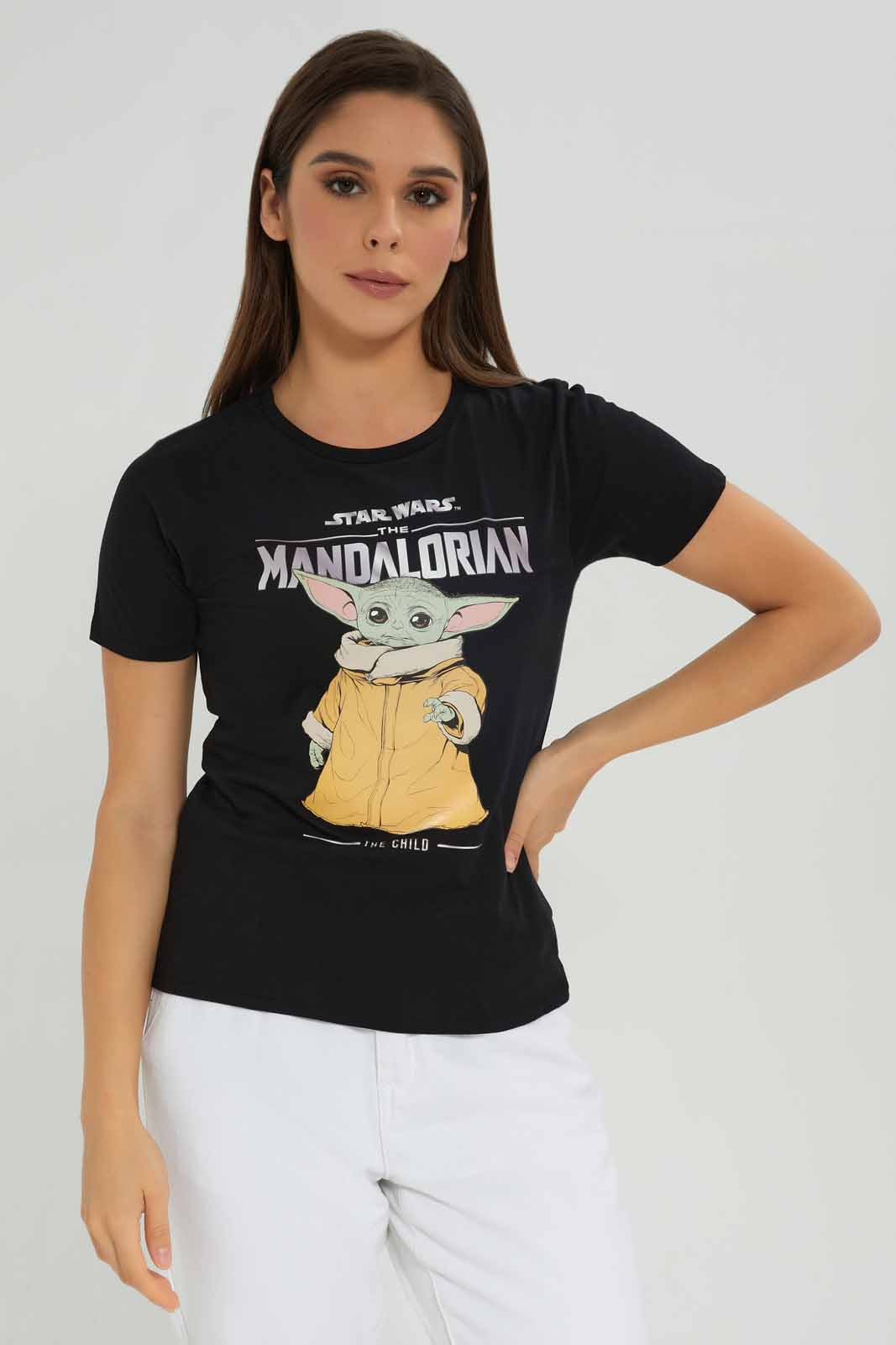 Redtag-Black-Mandalorian-Printed-T-Shirt-Category:T-Shirts,-Colour:Black,-Deals:New-In,-Dept:Ladieswear,-Filter:Women's-Clothing,-New-In-Women-APL,-Non-Sale,-Section:Women,-TBL,-W22B,-Women-T-Shirts-Women's-