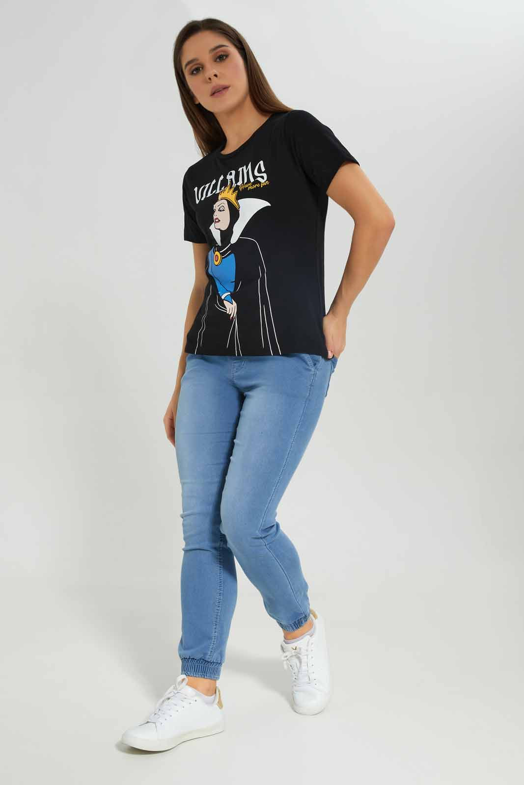 Redtag-Black-Villian-Printed-T-shirt-Category:T-Shirts,-Colour:Black,-Deals:New-In,-Dept:Ladieswear,-Filter:Women's-Clothing,-New-In-Women-APL,-Non-Sale,-Section:Women,-TBL,-W22B,-Women-T-Shirts-Women's-