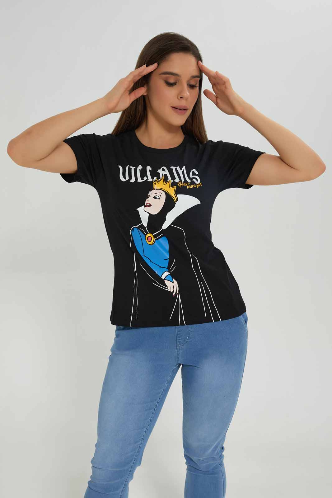 Redtag-Black-Villian-Printed-T-shirt-Category:T-Shirts,-Colour:Black,-Deals:New-In,-Dept:Ladieswear,-Filter:Women's-Clothing,-New-In-Women-APL,-Non-Sale,-Section:Women,-TBL,-W22B,-Women-T-Shirts-Women's-