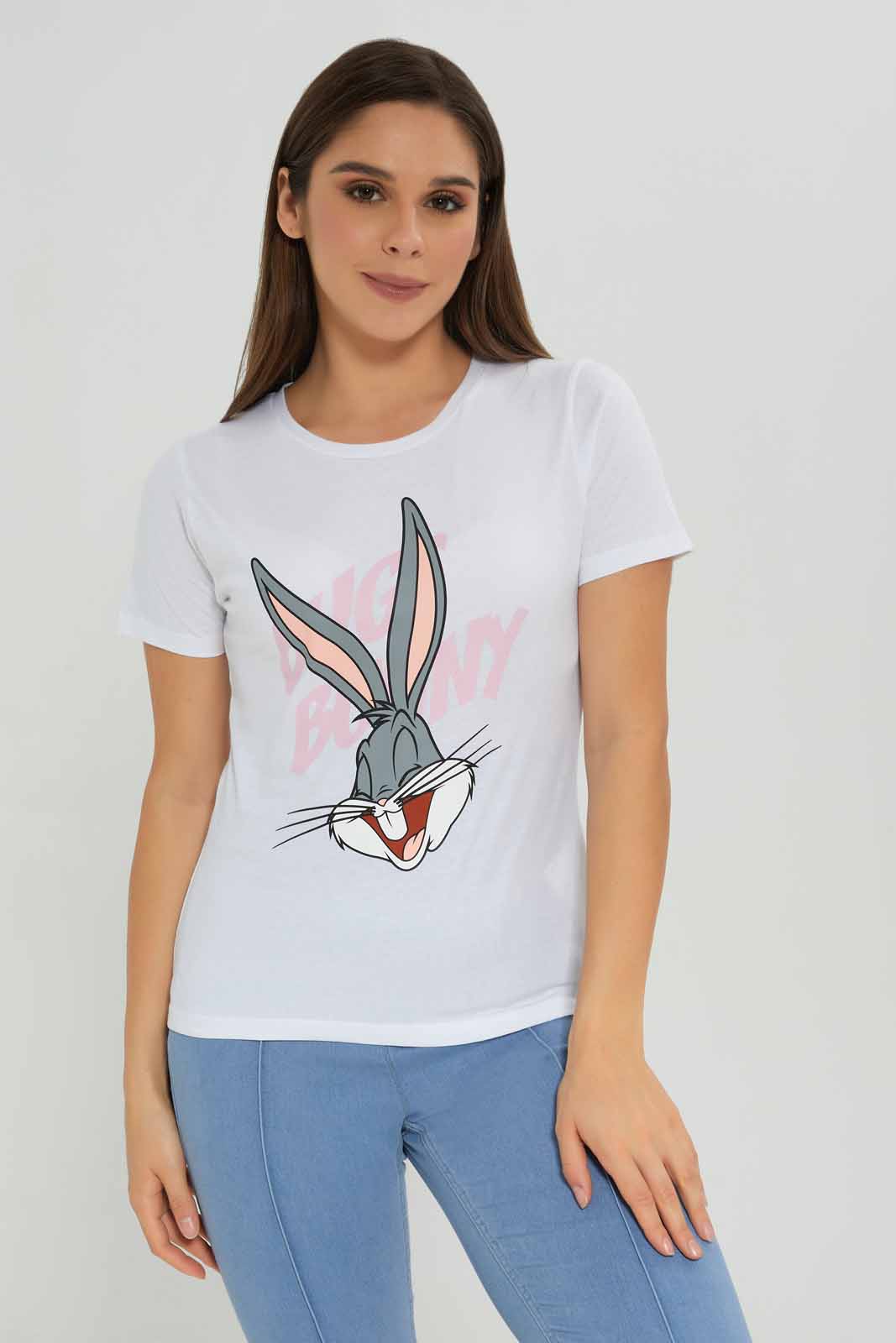 Redtag-White-Bugs-Bunny-Printed-T-Shirt-Category:T-Shirts,-Colour:White,-Deals:New-In,-Dept:Ladieswear,-Filter:Women's-Clothing,-New-In-Women-APL,-Non-Sale,-Section:Women,-TBL,-W22B,-Women-T-Shirts-Women's-