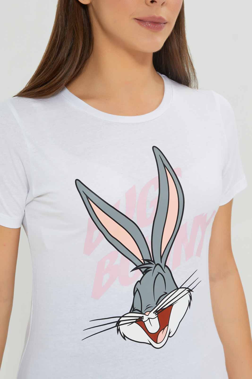 Redtag-White-Bugs-Bunny-Printed-T-Shirt-Category:T-Shirts,-Colour:White,-Deals:New-In,-Dept:Ladieswear,-Filter:Women's-Clothing,-New-In-Women-APL,-Non-Sale,-Section:Women,-TBL,-W22B,-Women-T-Shirts-Women's-
