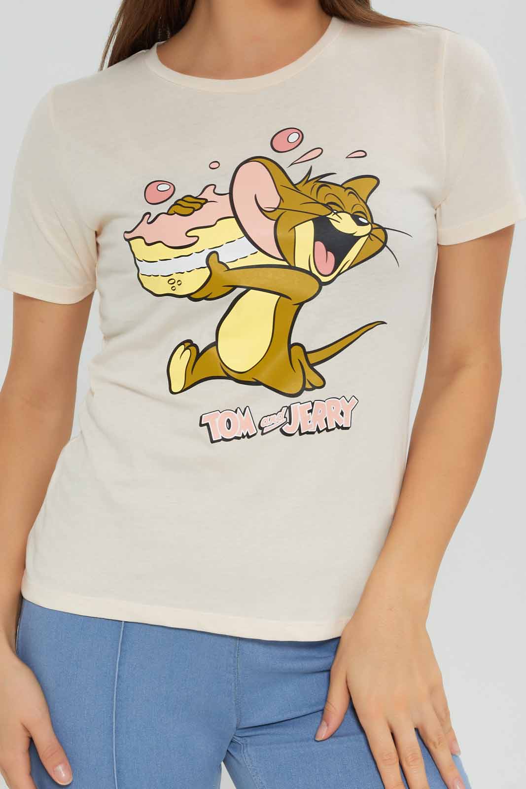 Redtag-Beige-Jerry-Printed-T-Shirt-Category:T-Shirts,-Colour:Beige,-Deals:New-In,-Dept:Ladieswear,-Filter:Women's-Clothing,-New-In-Women-APL,-Non-Sale,-Section:Women,-TBL,-W22B,-Women-T-Shirts-Women's-