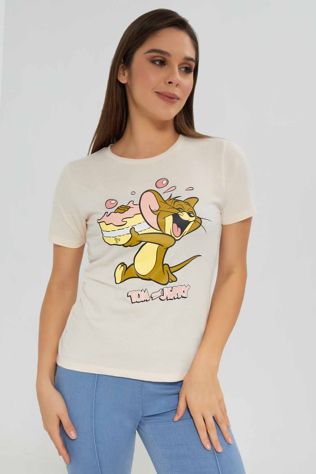 Redtag-Beige-Jerry-Printed-T-Shirt-Category:T-Shirts,-Colour:Beige,-Deals:New-In,-Dept:Ladieswear,-Filter:Women's-Clothing,-New-In-Women-APL,-Non-Sale,-Section:Women,-TBL,-W22B,-Women-T-Shirts-Women's-