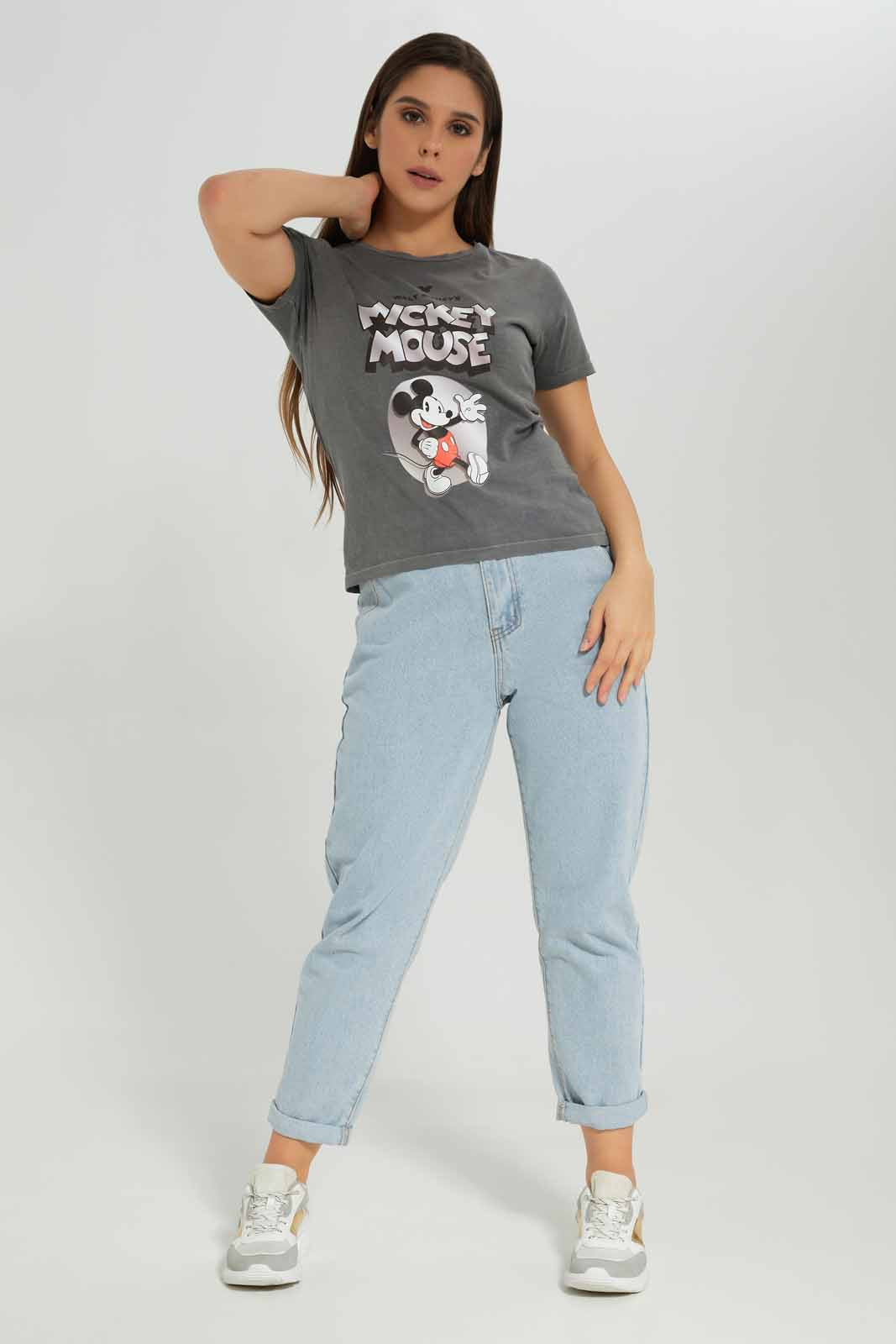 Redtag-Charcoal-Mickey-Printed-T-Shirt-Category:T-Shirts,-CHR,-Colour:Charcoal,-Deals:New-In,-Dept:Ladieswear,-Filter:Women's-Clothing,-New-In-Women-APL,-Non-Sale,-Section:Women,-TBL,-W22B,-Women-T-Shirts-Women's-