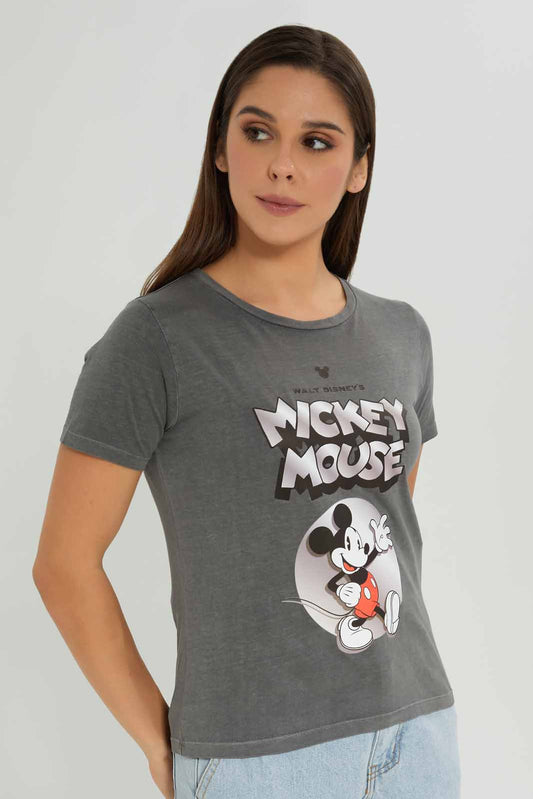 Redtag-Charcoal-Mickey-Printed-T-Shirt-Category:T-Shirts,-CHR,-Colour:Charcoal,-Deals:New-In,-Dept:Ladieswear,-Filter:Women's-Clothing,-New-In-Women-APL,-Non-Sale,-Section:Women,-TBL,-W22B,-Women-T-Shirts-Women's-