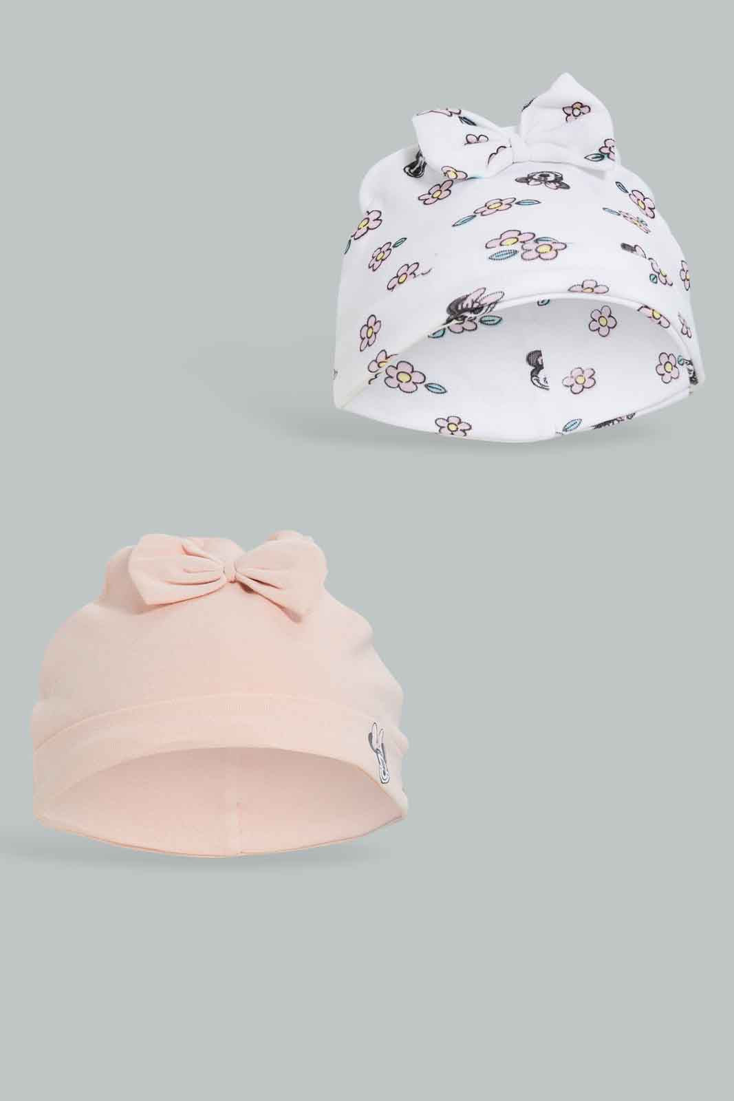 Redtag-2PC-Minnie-Mouse-Cap-Pack-Category:Newborn-Accessories,-CHR,-Colour:Apricot,-Deals:New-In,-Dept:New-Born,-Filter:Baby-(0-to-12-Mths),-NBG-Newborn-Accessories,-New-In-NBG-APL,-Non-Sale,-Section:Girls-(0-to-14Yrs),-W22B-Baby-0 to 12 Months