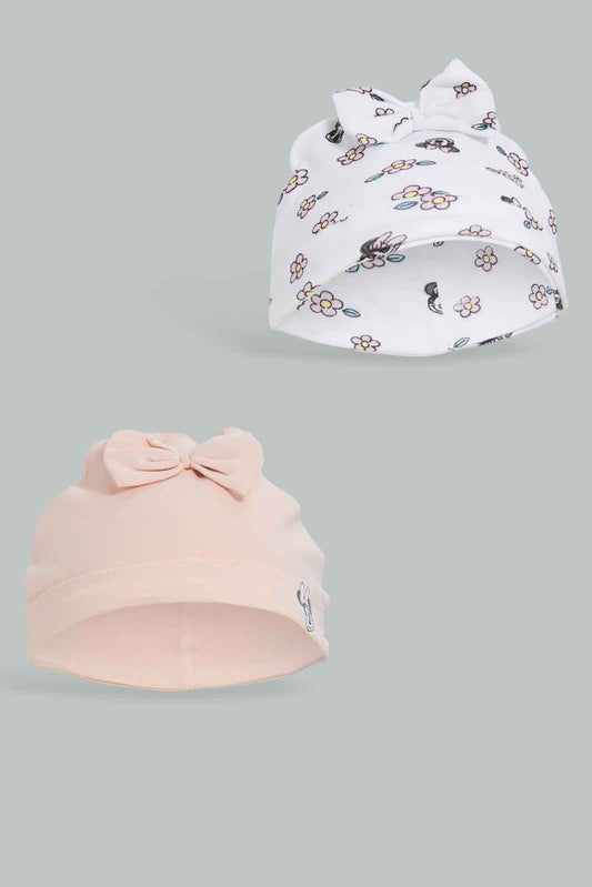 Redtag-2PC-Minnie-Mouse-Cap-Pack-Category:Newborn-Accessories,-CHR,-Colour:Apricot,-Deals:New-In,-Dept:New-Born,-Filter:Baby-(0-to-12-Mths),-NBG-Newborn-Accessories,-New-In-NBG-APL,-Non-Sale,-Section:Girls-(0-to-14Yrs),-W22B-Baby-0 to 12 Months