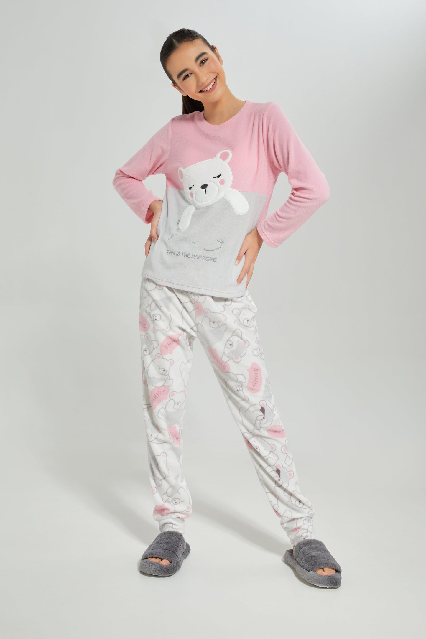 Senior Girls Pink and Grey Pajama Set (2 Piece)