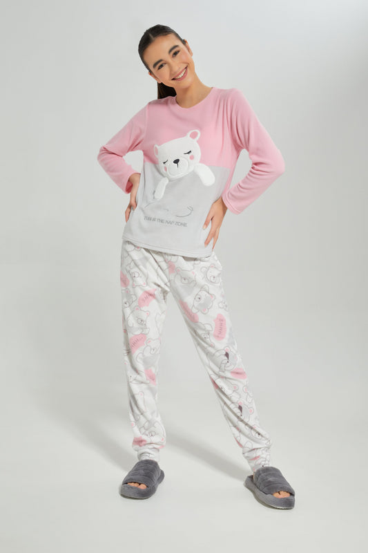 Senior Girls Pink and Grey Pajama Set (2 Piece)