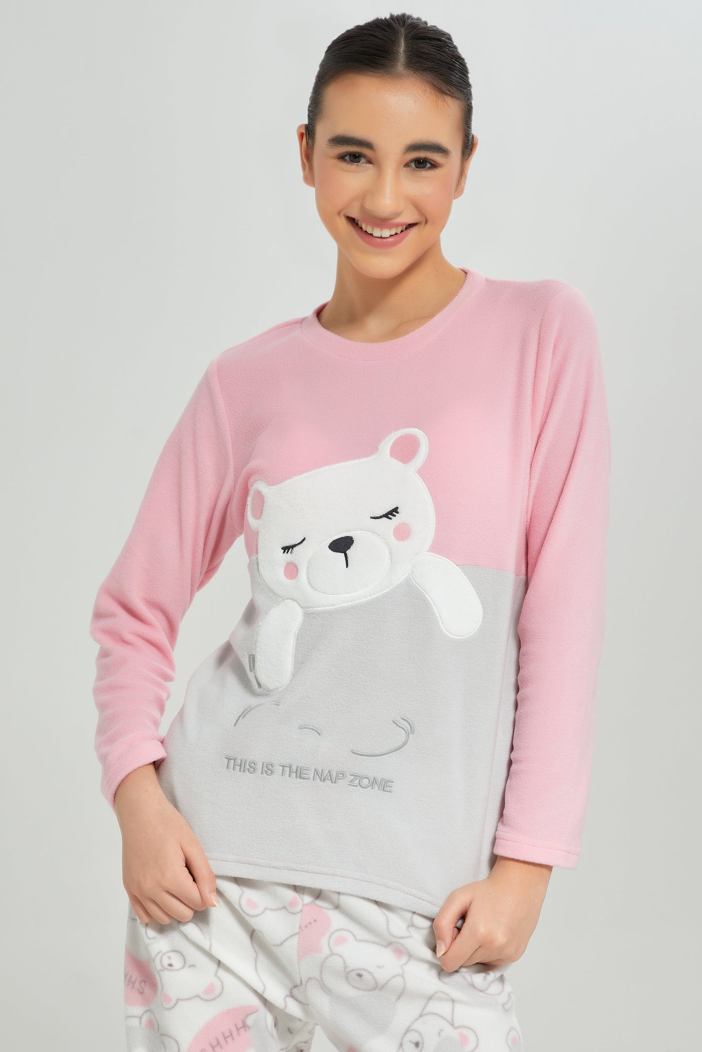 Senior Girls Pink and Grey Pajama Set (2 Piece)