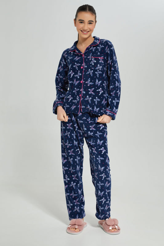Senior Girls Navy Butterfly Print Pajama Set (2 Piece)