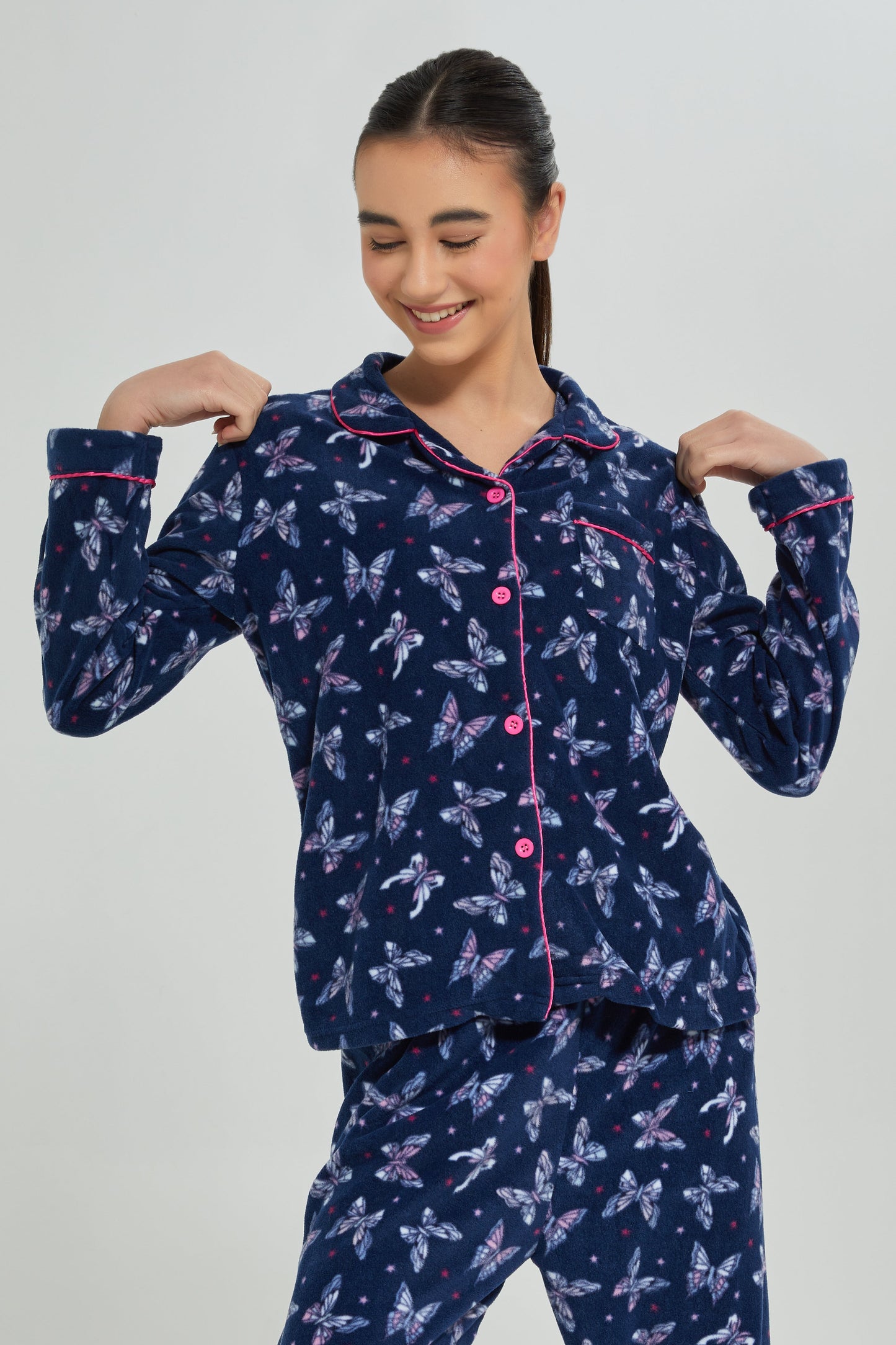 Senior Girls Navy Butterfly Print Pajama Set (2 Piece)