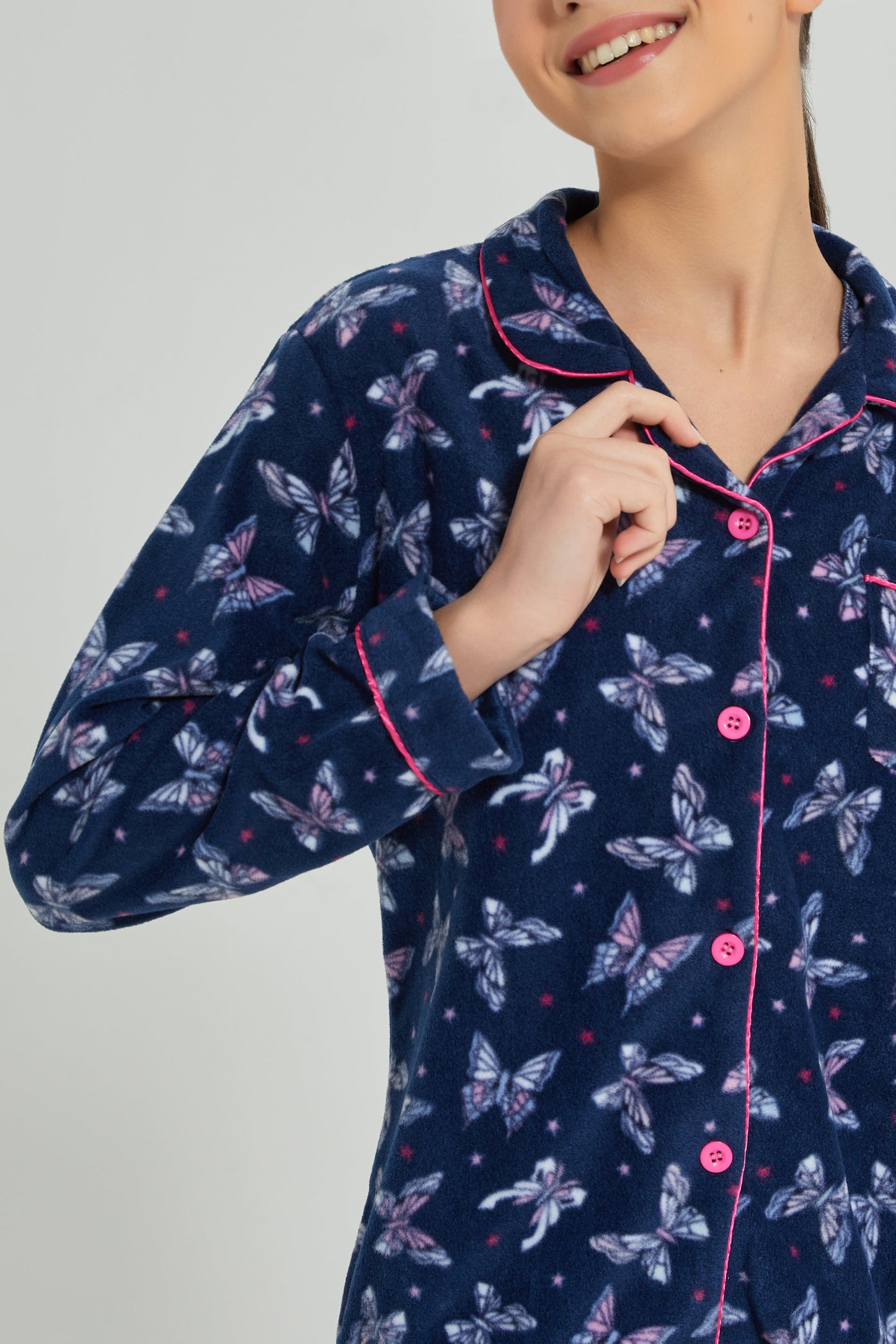 Senior Girls Navy Butterfly Print Pajama Set (2 Piece)