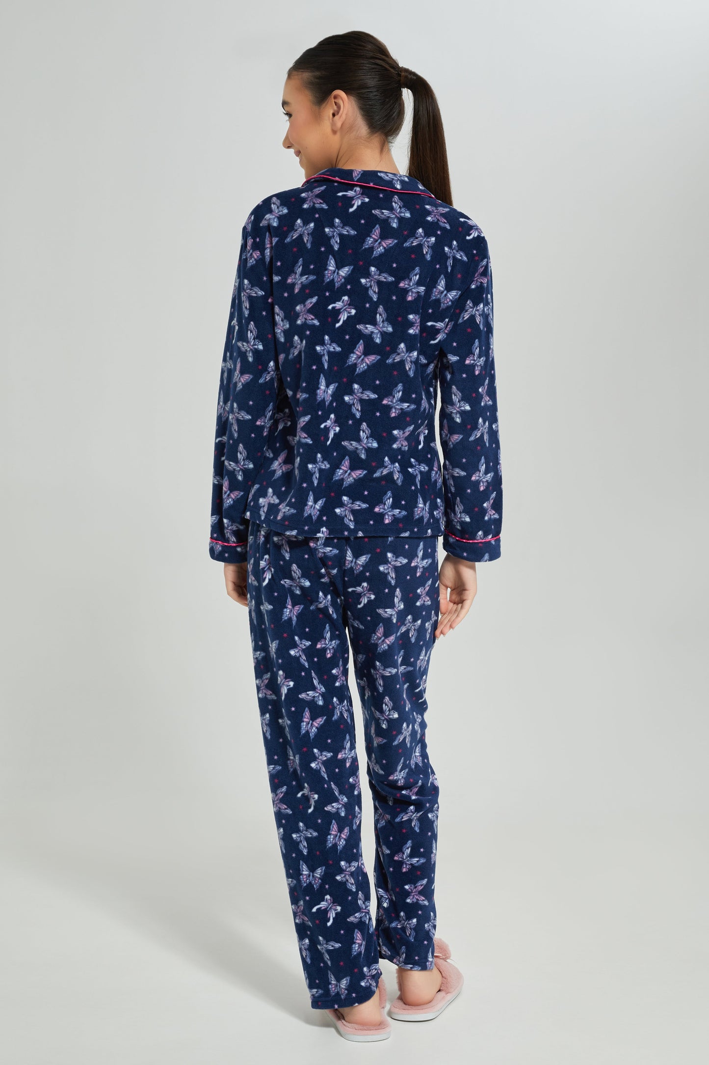 Senior Girls Navy Butterfly Print Pajama Set (2 Piece)