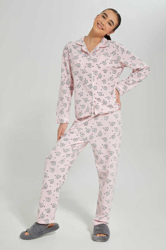 Senior Girls Pink Printed Pajama Set (2 Piece)