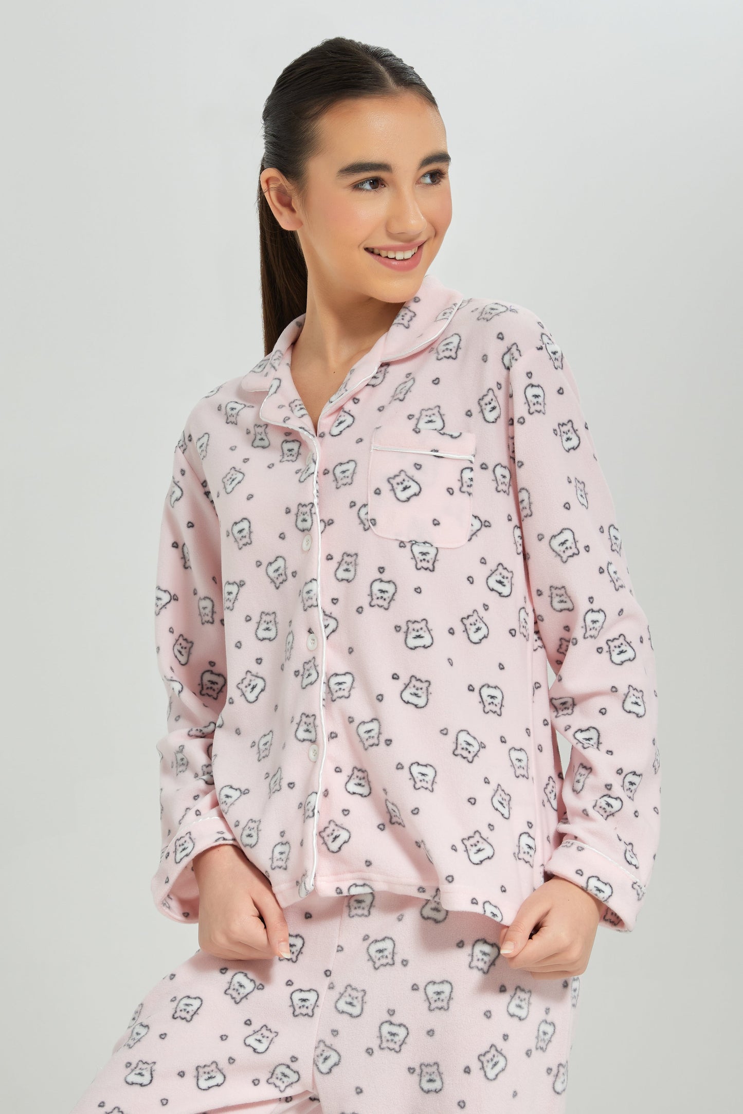 Senior Girls Pink Printed Pajama Set (2 Piece)