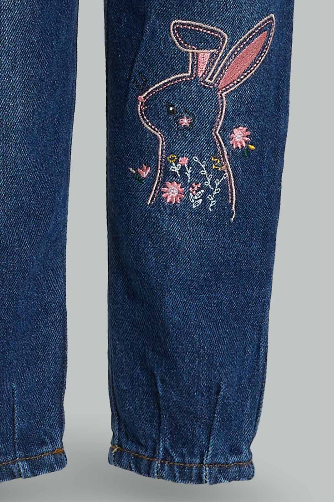 Redtag-Blue-Rabbit-Embroidery-Jeans-Category:Jeans,-Colour:Blue,-Deals:New-In,-Dept:Girls,-Filter:Infant-Girls-(3-to-24-Mths),-ING-Jeans,-New-In-ING-APL,-Non-Sale,-Section:Girls-(0-to-14Yrs),-W22B-Infant-Girls-3 to 24 Months