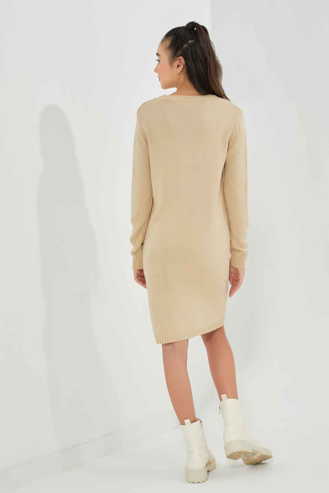 Redtag-Beige-Sweater-Dress-Category:Dresses,-Colour:Beige,-Deals:New-In,-Dept:Girls,-Filter:Senior-Girls-(8-to-14-Yrs),-GSR-Dresses,-New-In-GSR-APL,-Non-Sale,-Section:Girls-(0-to-14Yrs),-W22B-Senior-Girls-9 to 14 Years