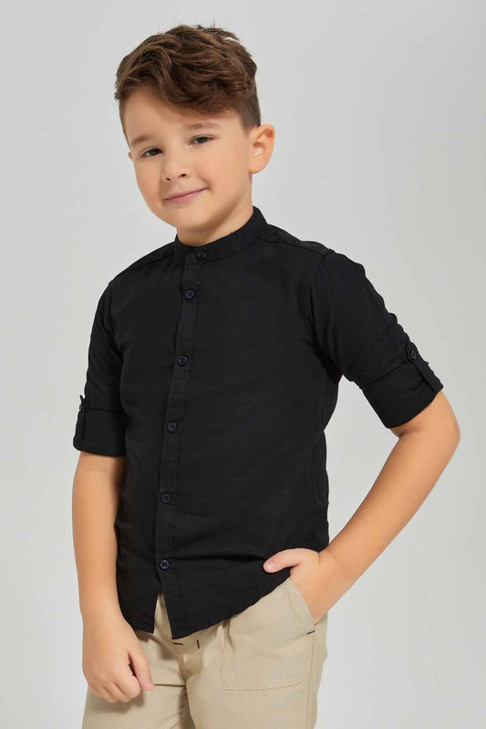 Redtag-Black-Dobby-Shirt-BOY-Shirts,-BTS,-Category:Shirts,-Colour:Black,-Deals:New-In,-Dept:Boys,-Filter:Boys-(2-to-8-Yrs),-New-In-BOY-APL,-Non-Sale,-Section:Boys-(0-to-14Yrs),-TBL,-W22B-Boys-2 to 8 Years