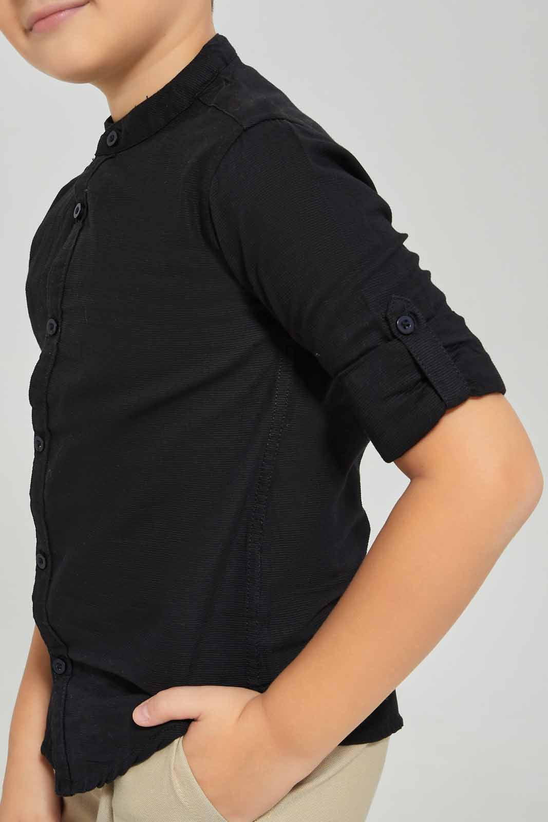 Redtag-Black-Dobby-Shirt-BOY-Shirts,-BTS,-Category:Shirts,-Colour:Black,-Deals:New-In,-Dept:Boys,-Filter:Boys-(2-to-8-Yrs),-New-In-BOY-APL,-Non-Sale,-Section:Boys-(0-to-14Yrs),-TBL,-W22B-Boys-2 to 8 Years