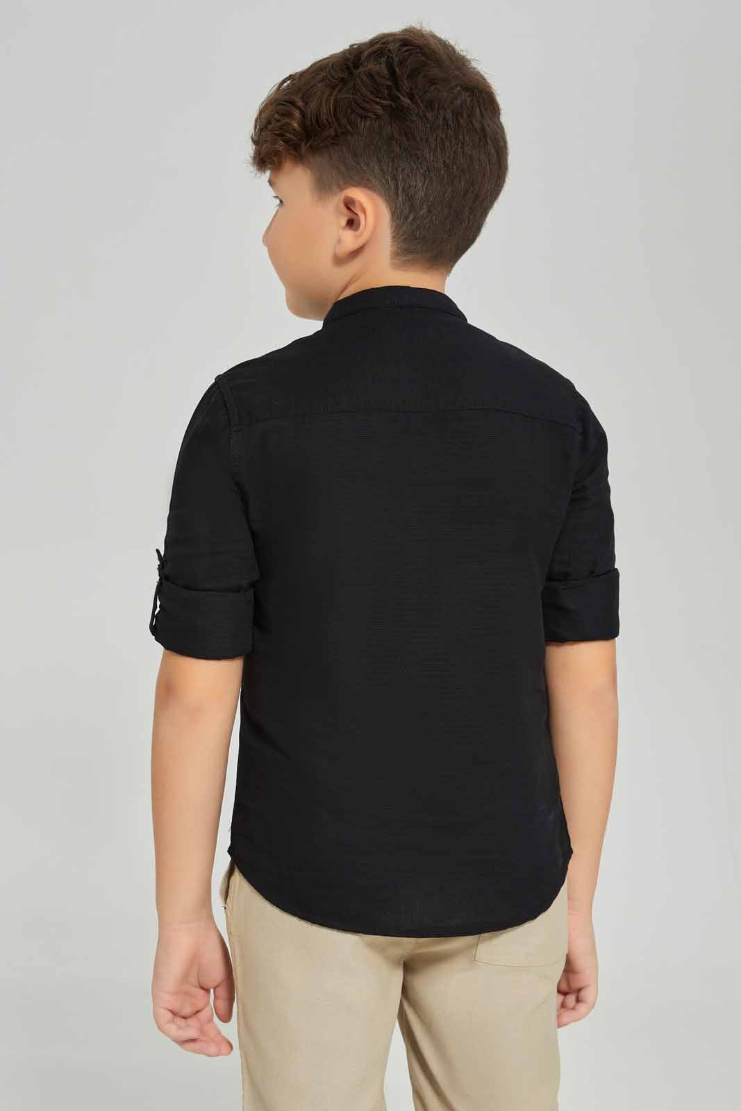 Redtag-Black-Dobby-Shirt-BOY-Shirts,-BTS,-Category:Shirts,-Colour:Black,-Deals:New-In,-Dept:Boys,-Filter:Boys-(2-to-8-Yrs),-New-In-BOY-APL,-Non-Sale,-Section:Boys-(0-to-14Yrs),-TBL,-W22B-Boys-2 to 8 Years